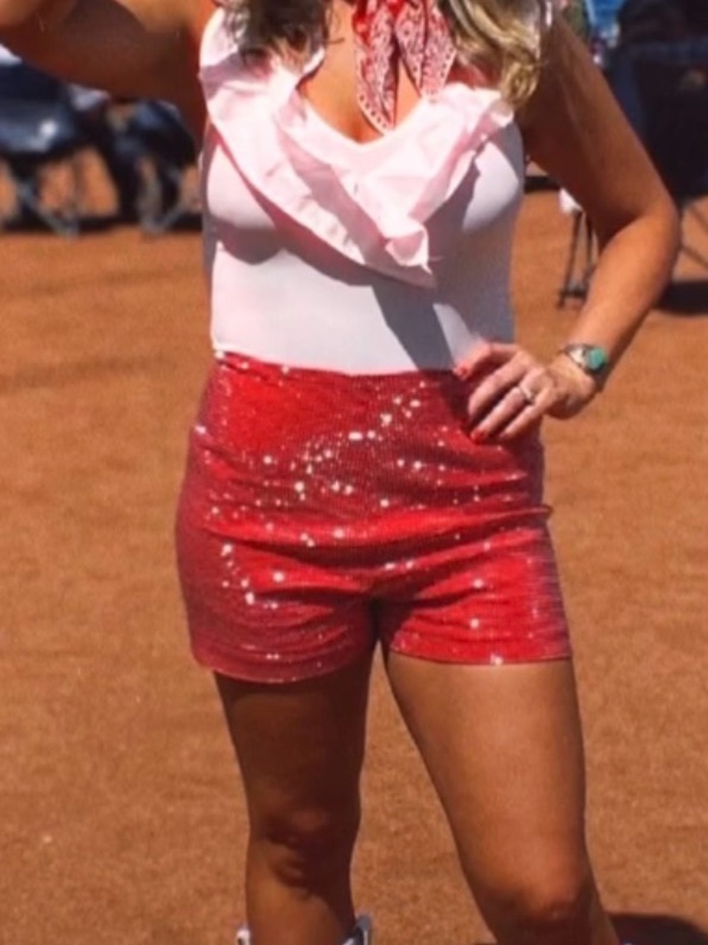 High-Waist Red Rhinestone Women’s Shorts